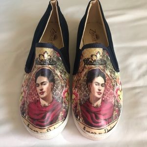 Women’s Canvas Printed Frida Kahlo Shoe Blue Suede